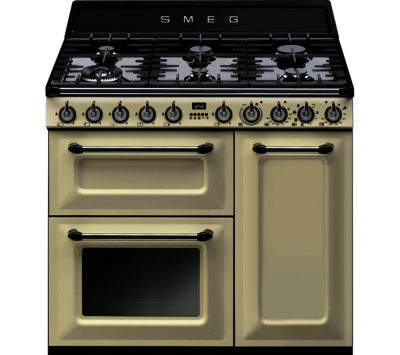 SMEG  Victoria TR93P 90 cm Dual Fuel Range Cooker - Cream & Stainless Steel